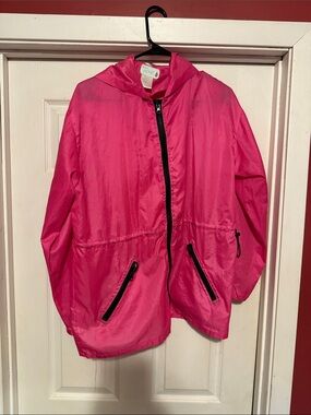 Ladies Bright Pink Sack-It Hooded Windbreaker Jacket